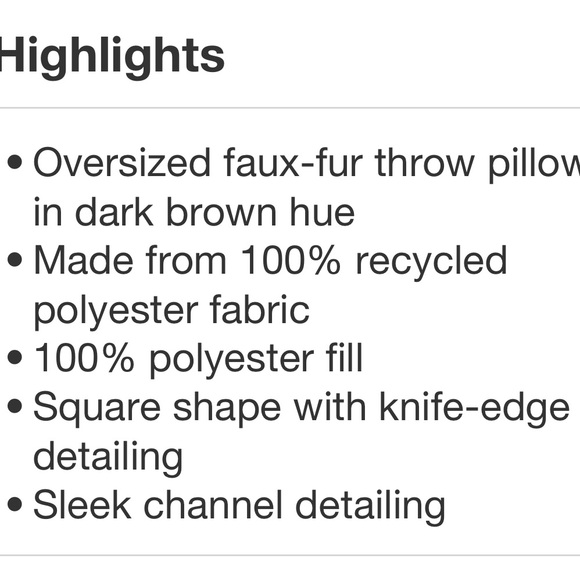 THRESHOLD NWT oversized channel faux fur square throw pillow -dark caramel -24” - Picture 5 of 7